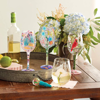 Verres à vin faits à la main en cristal sans feuilles de haute qualité, verres à vin peints à la main, gobelet en verre design de fleurs colorées