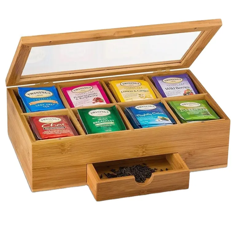 Boîte en bois avec logo personnalisé pour la collection de sachets de thé Matériau en bois et bambou de première qualité