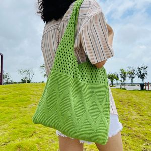 Borsa a Spalla a Forma di Cuscino in Poliestere Lavorato a Maglia, Grande Borsa da Spiaggia Estetica all'<span class=keywords><strong>Uncinetto</strong></span> con Due Manici Traspiranti - Product Image 5