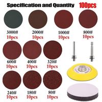 Kit de 104 disques de ponçage de 75 mm, 10 grains, tampons de ponçage Velcro avec support pour finition de meubles, emballage OEM à grains mixtes
