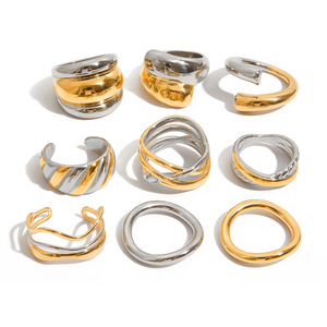 Two Tone Geometric <b>Ring</b> <b>Set</b> For Women <b>Gold</b> Silver Color Block Jewelry Gift Fashion <b>Rings</b> - Product Image 1