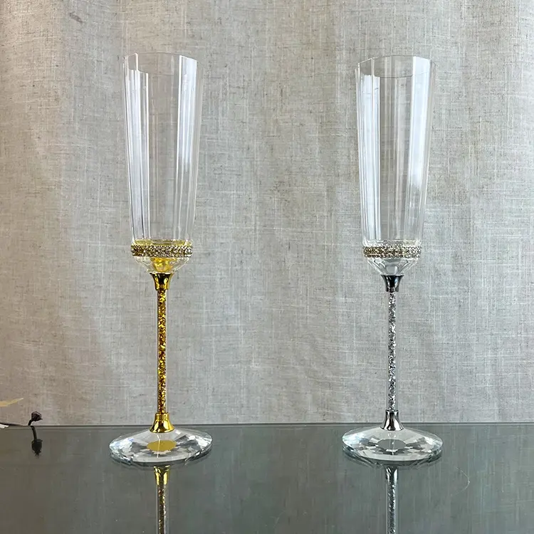 200 мл золотые бриллиантовые стебель Dodecagon хрустальные бокалы для шампанского бокалы элегантные свадебные флейты