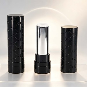 Tubo de Lápiz Labial Cilíndrico Negro con Relieve Personalizado, Envase Vacío para Bálsamo Labial, Tubo de Embalaje de Lujo para Maquillaje - Product Image 1