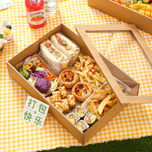 Boîte <span class=keywords><strong>en</strong></span> carton kraft rectangulaire avec fenêtre pour <span class=keywords><strong>boulangerie</strong></span>, vente <span class=keywords><strong>en</strong></span> gros, à emporter, pour fruits, thé de l'après-midi, camping, sushis, restauration rapide - Product Image 2