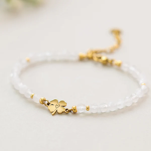Bracciale all'ingrosso con perline <span class=keywords><strong>di</strong></span> trifoglio portafortuna e <span class=keywords><strong>pietra</strong></span> <span class=keywords><strong>di</strong></span> <span class=keywords><strong>luna</strong></span>, personalizzabile con incisione, in acciaio inossidabile, regolabile, gioiello curativo, regalo per donna - Product Image 3