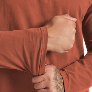 T-shirt de sport à manches longues pour homme, col rond Henley, en polyester/coton, coupe ample, couleur unie, pour entraînement de basketball et course à pied, avec logo personnalisé - Product Image 4