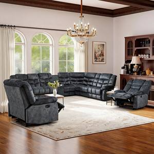 Juego de Sofás Modernos Tapizados Dwoo de 4 Piezas, Reclinables Manualmente, para Sala de Estar, Hotel, Salón, Cómodo Juego de Sofá Cama - Product Image 1