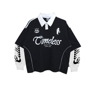 T-Shirt a <span class=keywords><strong>Manica</strong></span> <span class=keywords><strong>Lunga</strong></span> Doppia in <span class=keywords><strong>100</strong></span>% <span class=keywords><strong>Cotone</strong></span>, <span class=keywords><strong>Polo</strong></span> Personalizzata Stile Rétro Calcio Streetwear con Taglio Boxy Cropped e Grafica Personalizzata - Product Image 6