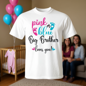 T-shirt personnalisable pour révélation du sexe de bébé « Big Brother t'aime » rose ou bleu – T-shirt promotionnel pour bébé - Product Image 1