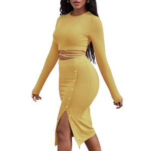 Nouvelle Collection 2025 – Ensemble Deux Pièces <span class=keywords><strong>Femme</strong></span> : Jupe Crayon Côtelée Fendue et Haut Assorti - Product Image 5