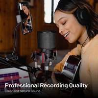 BAIFEILI Kit d'équipement de podcast professionnel portable et léger avec support de microphone en métal, suspension antichoc et carte son