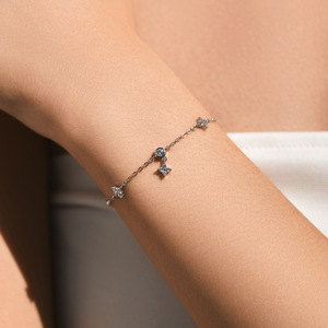 S925 Silver Star Chain <b>Bracelet</b> With Crystal Rhinestones Hypoallergenic Cubic Zirconia Minimalist Everyday Wear Women's Jewelry - Product Image 3