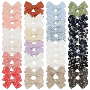 2 Stuks 3.5 Inch Borduren Bloem Boog Haar Clips Voor Baby Meisje Kids Leuke Kawaii Fee Doek Side Haarspeld Mode accessoires