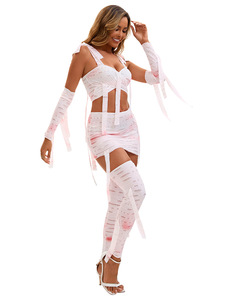 Vestido Blanco Sexy con Tirantes para Mujer, Disfraz de <span class=keywords><strong>Momia</strong></span> para Halloween, Cosplay, Fiesta, Disfraz de Película/TV, Actuación en Escenario - Product Image 4