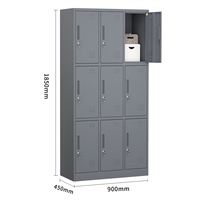 Casier vestiaire métallique gris foncé à 9 portes avec serrure à clé, armoire de présentation pour salle de sport