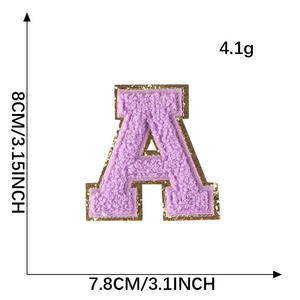 Set di 38 Glitter viola ferro-on <span class=keywords><strong>Patch</strong></span> Varsity tessuto ciniglia lettere <span class=keywords><strong>Patch</strong></span> con paillettes per la decorazione del cappello - Product Image 6