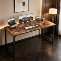 Bureau d'ordinateur en bois d'ingénierie antique pour bureau à domicile, avec cadre en métal brun rustique, idéal pour l'étude
