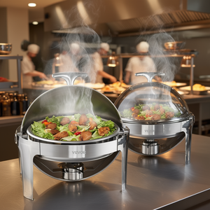 Vevor Juego de 2 calentadores de buffet de acero inoxidable de 6 cuartos con tapa enrollable, para catering, con tapa, bandeja de agua y soporte - Product Image 2
