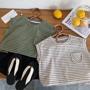 Nouveau T-shirt d'été 2026 pour garçons – Vêtements élégants pour enfants – Gilet sans manches rayé color-block – Version coréenne – Hauts pour bébés - Product Image 5