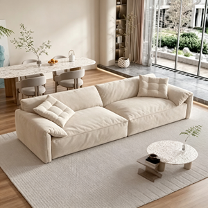 Minimalist Fabric Sectional <b>Sofa</b> Three Seat Tufted Design Wooden <b>Legs</b> Padded Arms Loose Back Living Room Furniture - Product Image 6