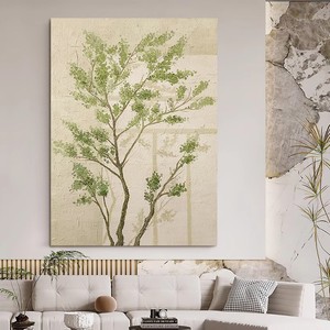 Hand Painted Oil Painting Sunshine Green Leaves Wabi Sabi Style Wall <b>Art</b> For Living Room Sofa Background Minimalist Decor - Product Image 2
