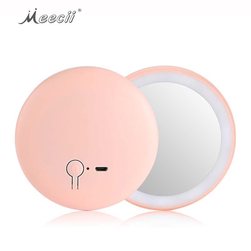 Портативное маленькое карманное зеркало для макияжа, светодиодное косметическое зеркало для туалетного столика