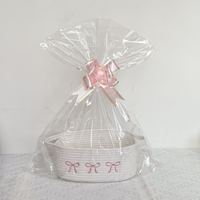 Petit panier de rangement en corde de coton écologique tressé pour usage quotidien, idéal pour cadeaux, en vrac, avec poignées et sac à ruban
