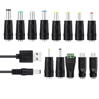 Kit de charge 14 pièces BMAX : Connecteurs femelles 55x21mm pour utilisation transfrontalière, 13 adaptateurs DC pour ordinateur portable et câble d'alimentation USB