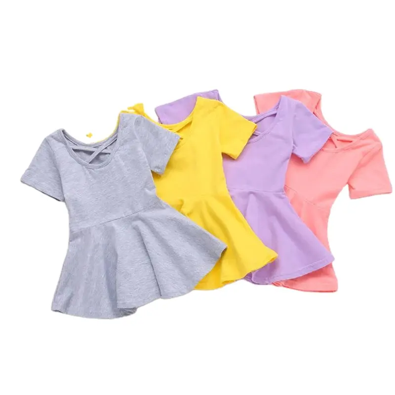 neues design baby mädchen sommer kurzarm kleid kleinkind mädchen solide farbe süßes mädchen kleid