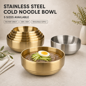 Venta al por Mayor de Tazones de Ramen y Sopa de Arroz de Doble Pared de Acero Inoxidable Estilo Coreano 304 en Dorado y Plateado para Fiestas - Product Image 1