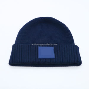 High Quality <b>Warm</b> <b>Hat</b> Thick Blank Soft Slouchy Toques Cuffed Knitted Jacquard Beanie With Custom Rubber Patches Logos - Product Image 5