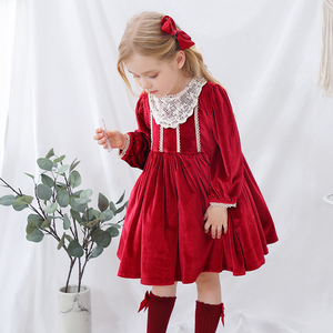 Abito Boutique per Bambine, <span class=keywords><strong>Vestito</strong></span> Invernale da Festa in Velluto <span class=keywords><strong>Rosso</strong></span>, Abito Spagnolo per Bambine, <span class=keywords><strong>Vestito</strong></span> Natalizio per Neonata - Product Image 3