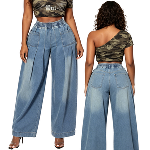 <span class=keywords><strong>Jeans</strong></span> Balloon Blu Effetto Lavato Retrò da <span class=keywords><strong>Donna</strong></span> Taglie Forti, Pantaloni <span class=keywords><strong>in</strong></span> Denim a Gamba Larga <span class=keywords><strong>con</strong></span> <span class=keywords><strong>Vita</strong></span> Alta Elastica Arricciata e Pieghe, Modello Lanterna 2026 - Product Image 1