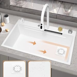 Fregadero de cocina de acero inoxidable cepillado hecho a mano de alta calidad, estilo cascada inteligente con luz LED, el más vendido. - Product Image 4