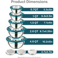 Ensemble de bols à salade bleus avec couvercles, bols de mélange en acier inoxydable hermétiques pour le stockage des aliments, cuisine
