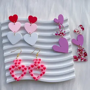 Costume Jewelry Wholesale Fashion Jewelry Fancy Earrings Female Sweet Girl Pink Long Irregular Heart Shape Resin Stud Earrings