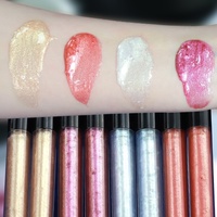 Lip Gloss Vitamin E dengan Payet Emas, Pelembap, Tahan Lama, Anti Air, Cair, Mineral, Vegan, Organik, Merah, dan Berbahan Dasar Bunga