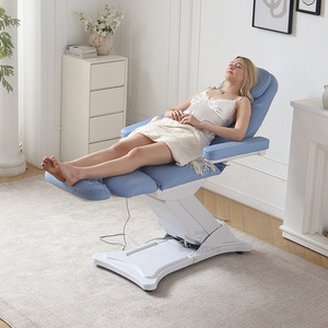 Mesa de masaje eléctrica ajustable de cuero sintético blanco moderno, 3 motores, marco de acero inoxidable, esponja plegable de alta densidad para - Product Image 4