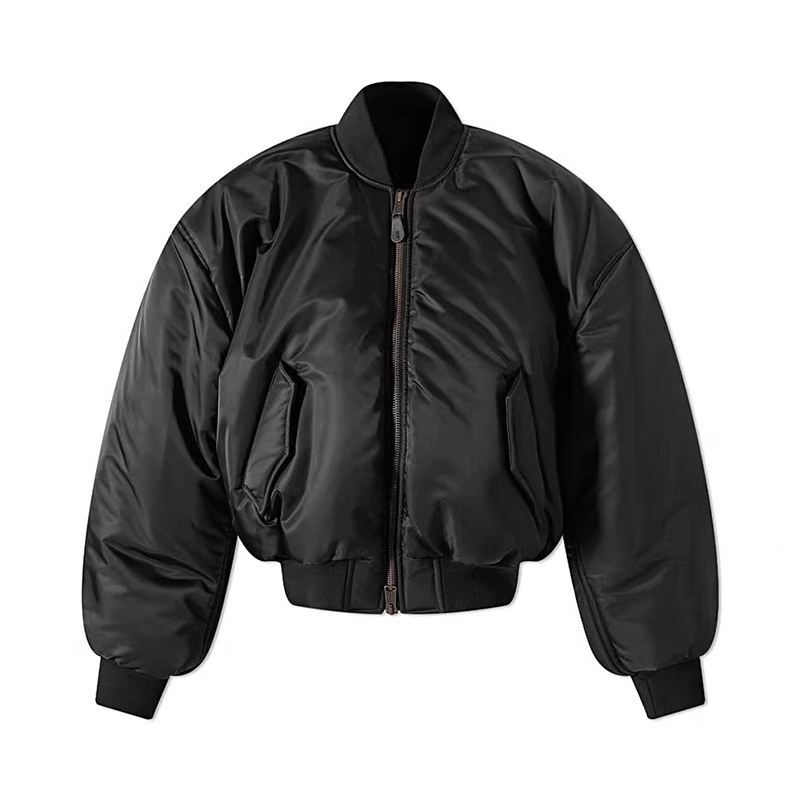 Custom Streetwear Men's Bomber Jacket - Black Nylon Fabric