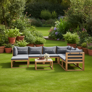 Set Lounge da Giardino in Teak 6 Posti, Mobili da Esterno con Cuscini Grigio Scuro, Design Contemporaneo Resistente alle Intemperie - Product Image 2
