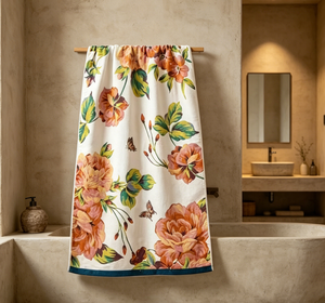 [Chuchotements de Papillons Parmi les Fleurs] Serviette de Bain en Gaze de Coton Pur Moderne et Écologique avec Motif Floral pour Usage Domestique - 80x160cm - Product Image 1
