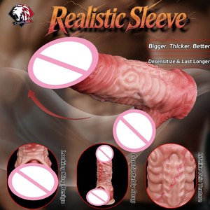 Manchon pénien en silicone à texture 3D réaliste, tête ouverte, creux, pour hommes, avec anneaux péniens pour l'agrandissement du pénis et le retardement de l'éjaculation. - Product Image 2
