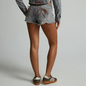 Pakaian modis celana pendek Denim Vintage wanita, celana pendek Denim pinggang tinggi - Product Image 5