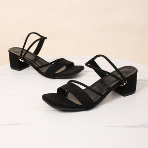 Nouvelles sandales sexy pour femmes à talons hauts, chaussures de loisirs pour femmes, dessus en velours, boucle en strass, bout carré, talon épais M-LQ-013 - Product Image 6