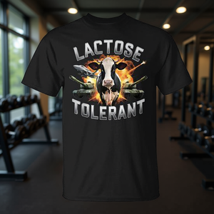 Camiseta de gimnasio con diseño de vaca tolerante a la lactosa y queso - Product Image 3