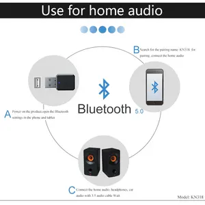 Mini adaptador sem fio USB Bluetooth BT 5.1 Dongle receptor de música e áudio transmissor para PC alto-falante mouse laptop gamepad carro