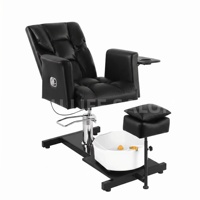 Fauteuil de pédicure moderne haut de gamme inclinable avec hydraulique, lavabo en céramique, repose-pieds et plateau latéral en cuir pour salon de pédicure