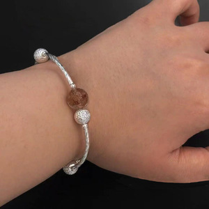 Natural Crystal Super Seven S925 Sterling Silver <b>Bracelet</b> With Laser Cut <b>Ball</b> Design Women's Everyday Wear Jewelry - Product Image 2
