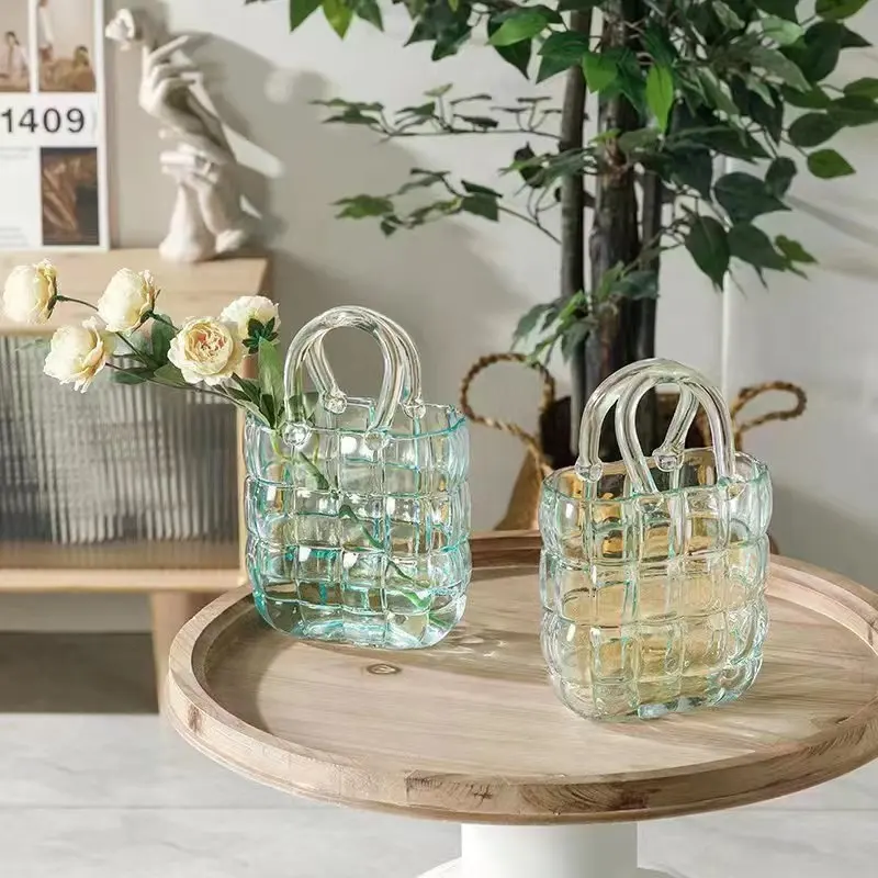 Borsa a mano vaso moderna disposizione fiori borsa vaso unico Fishbowl tavola di nozze accenti di vetro colorato vasi