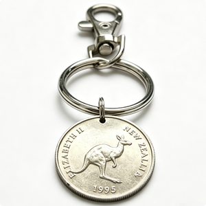 Llavero de Moneda de Plata de Nueva Zelanda 1995 con Canguro, Colgante Redondo Vintage Hecho a Mano de Metal, Souvenir - Product Image 1